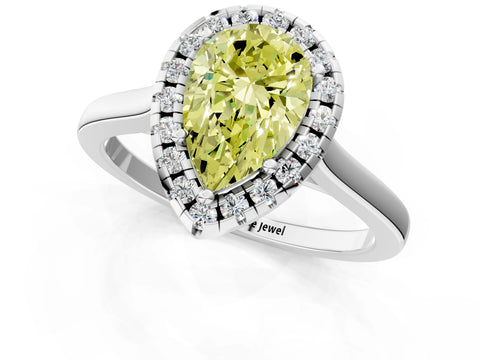 White gold Fancy Yellow Pear Cut Halo Round Diamond Solitaire Ring with Pavé Band and Four-Prong Setting_13