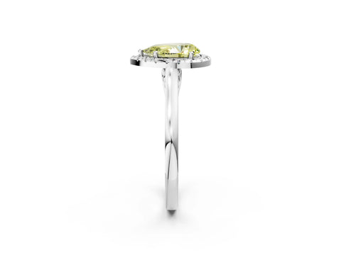 White gold Fancy Yellow Pear Cut Halo Round Diamond Solitaire Ring with Pavé Band and Four-Prong Setting_14