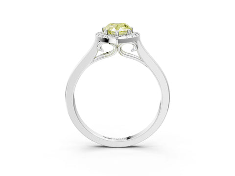 White gold Fancy Yellow Pear Cut Halo Round Diamond Solitaire Ring with Pavé Band and Four-Prong Setting_15