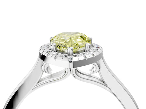 White gold Fancy Yellow Pear Cut Halo Round Diamond Solitaire Ring with Pavé Band and Four-Prong Setting_16