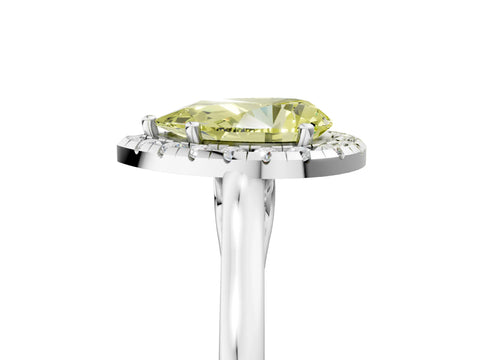 White gold Fancy Yellow Pear Cut Halo Round Diamond Solitaire Ring with Pavé Band and Four-Prong Setting_17