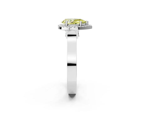 White gold Fancy Yellow Pear Cut Halo Round Diamond Twist Band with Four-Prong Setting_14