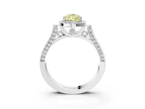 White gold Fancy Yellow Pear Cut Halo Round Diamond Twist Band with Four-Prong Setting_15