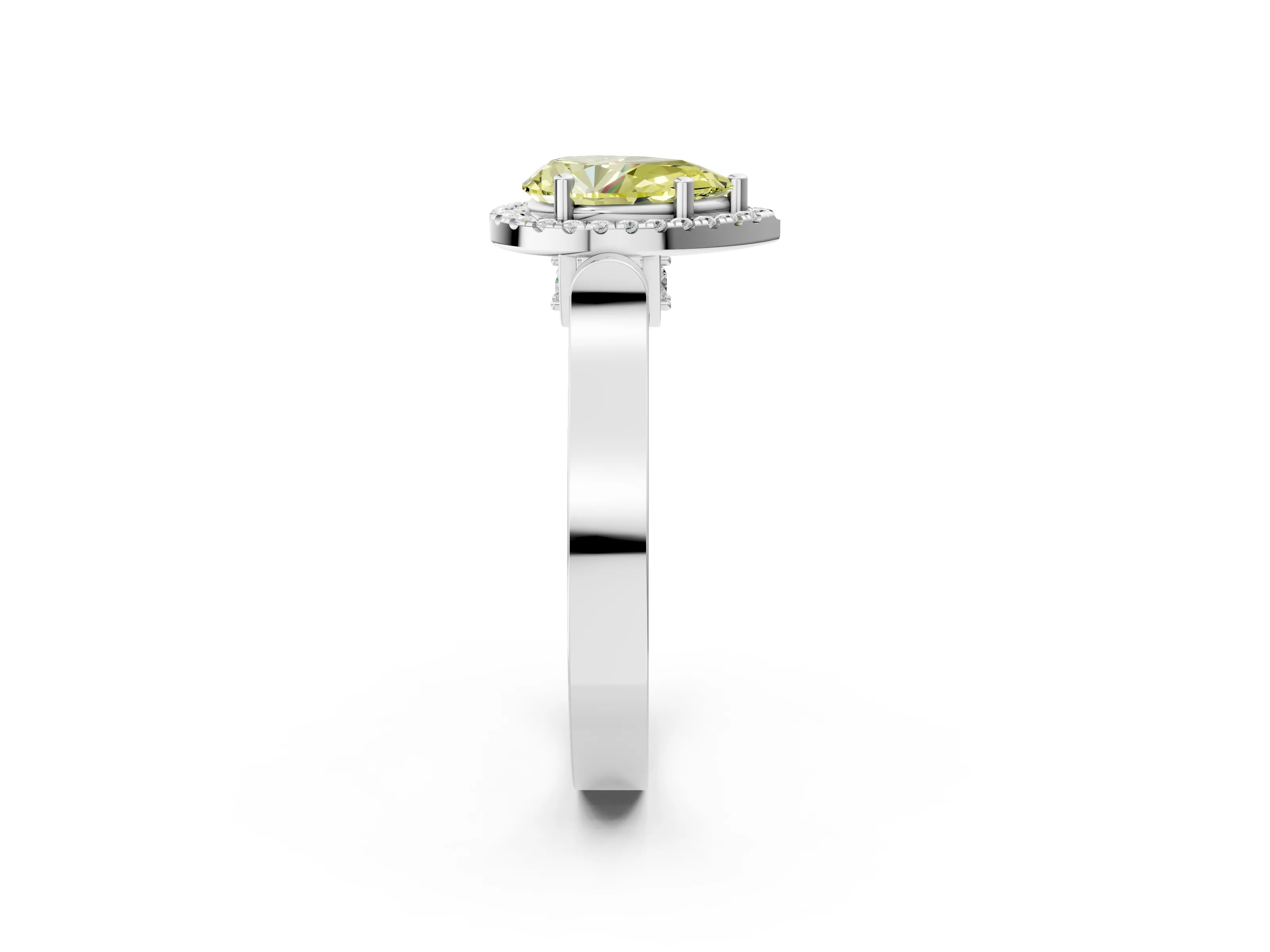 White gold Fancy Yellow Pear Cut Halo Round Diamond Twist Band with Four-Prong Setting_26