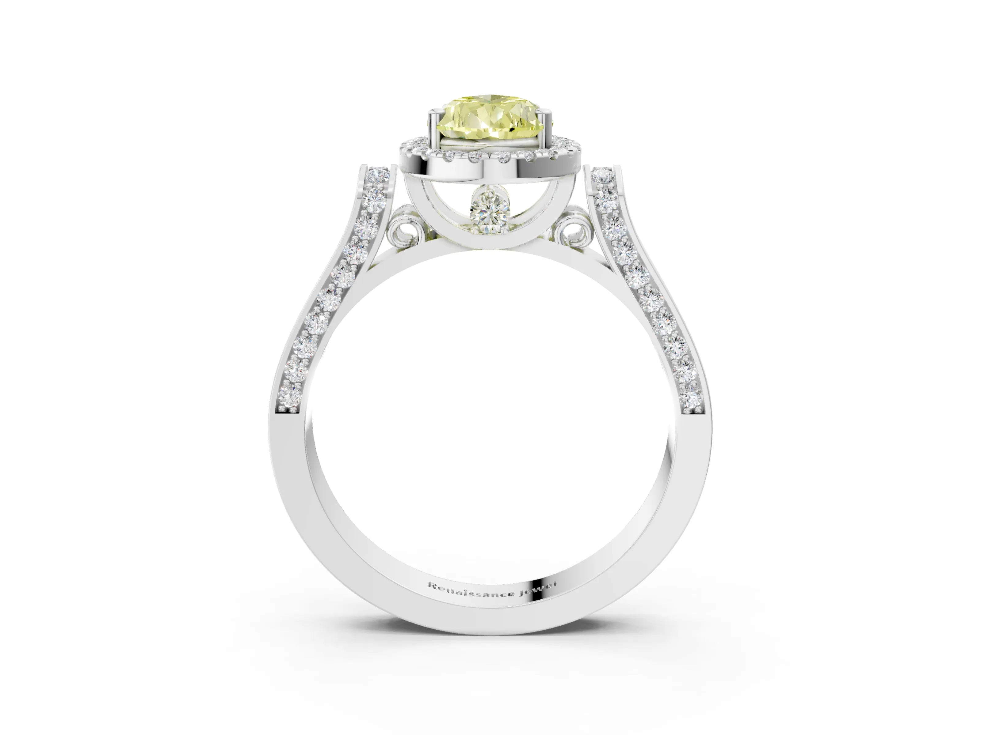 White gold Fancy Yellow Pear Cut Halo Round Diamond Twist Band with Four-Prong Setting_27