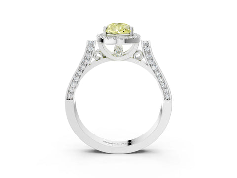 White gold Fancy Yellow Pear Cut Halo Round Diamond Twist Band with Four-Prong Setting_27