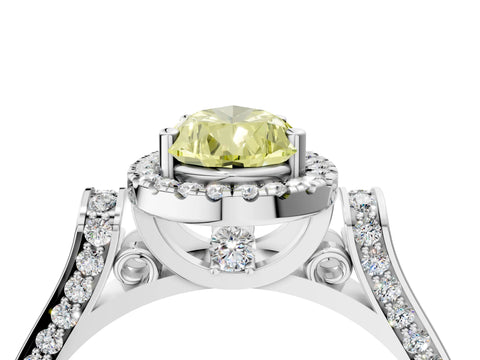 White gold Fancy Yellow Pear Cut Halo Round Diamond Twist Band with Four-Prong Setting_28