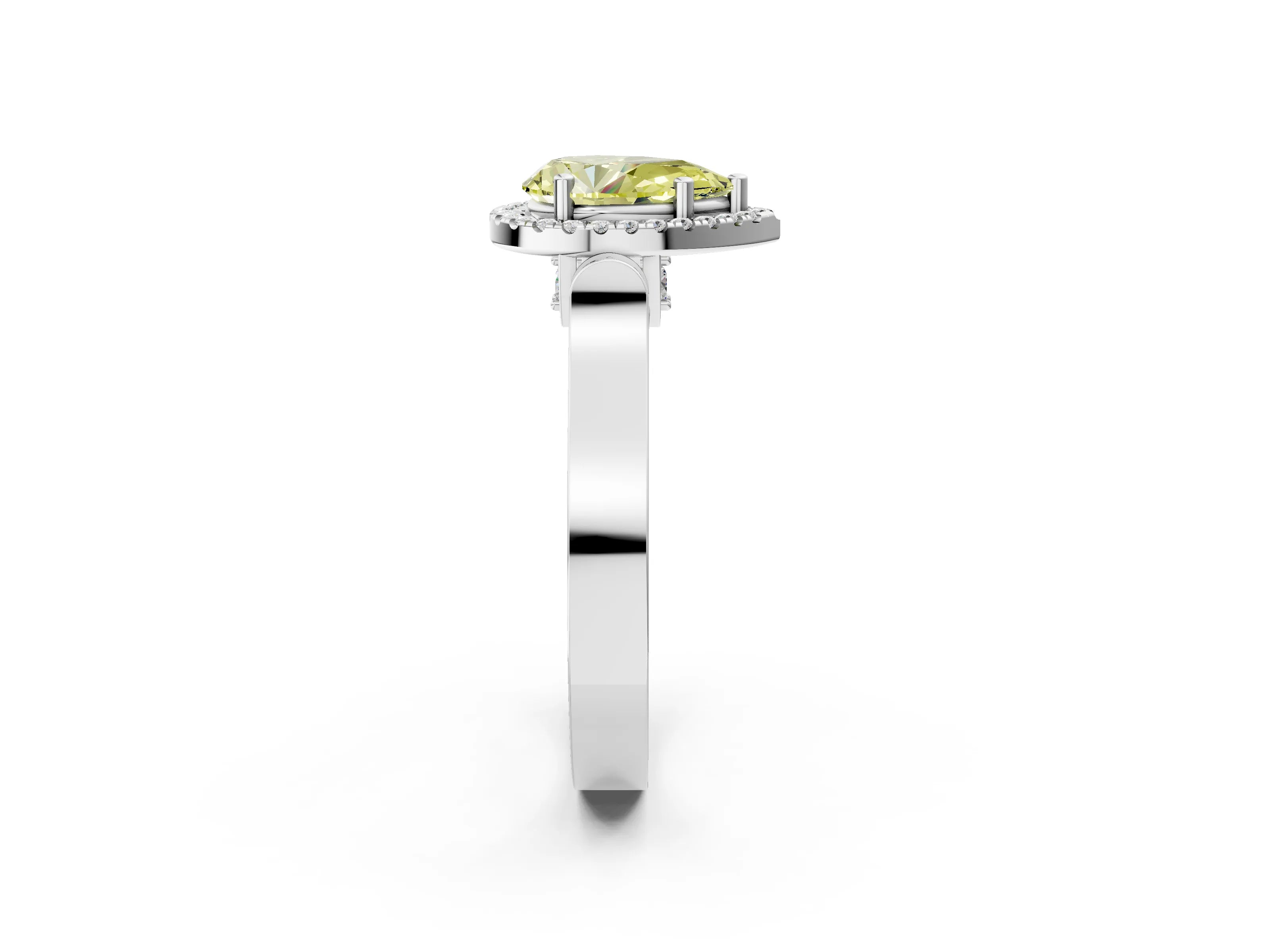 White gold Fancy Yellow Pear Cut Halo Round Diamond Twist Band with Four-Prong Setting_2