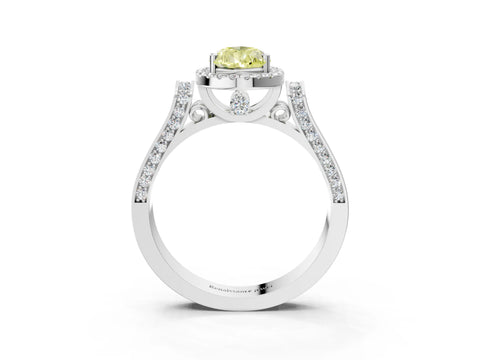 White gold Fancy Yellow Pear Cut Halo Round Diamond Twist Band with Four-Prong Setting_3