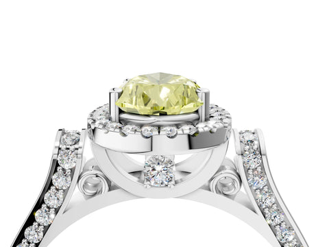 White gold Fancy Yellow Pear Cut Halo Round Diamond Twist Band with Four-Prong Setting_4