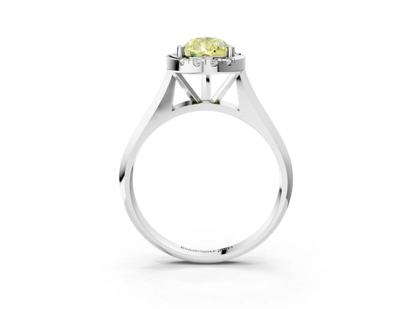 White gold Fancy Yellow Pear  Cut Halo Solitaire Engagement Ring with Square Band and Four-Prong Setting