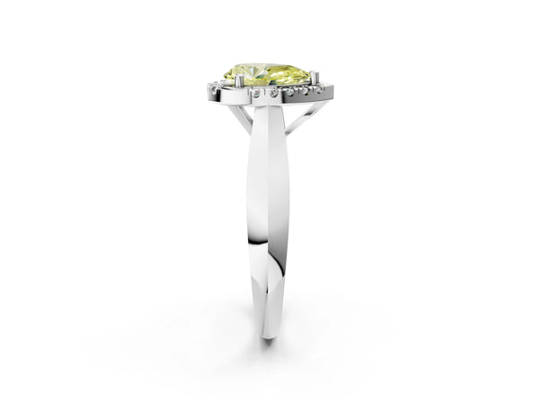 White gold Fancy Yellow Pear  Cut Halo Solitaire Engagement Ring with Square Band and Four-Prong Setting