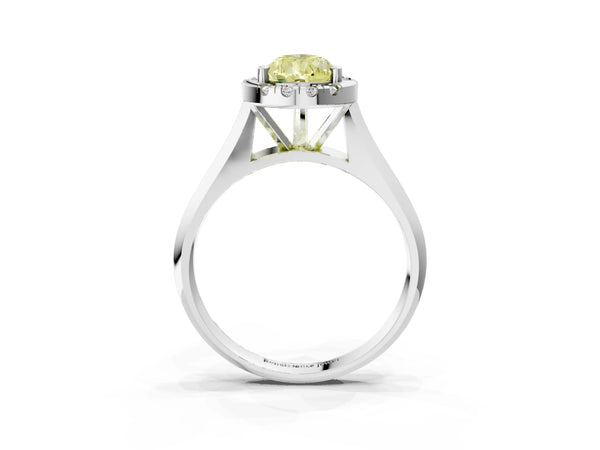 White gold Fancy Yellow Pear  Cut Halo Solitaire Engagement Ring with Square Band and Four-Prong Setting