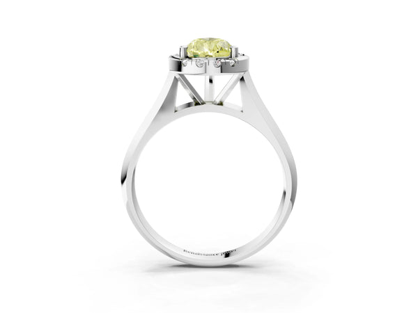 White gold Fancy Yellow Pear  Cut Halo Solitaire Engagement Ring with Square Band and Four-Prong Setting