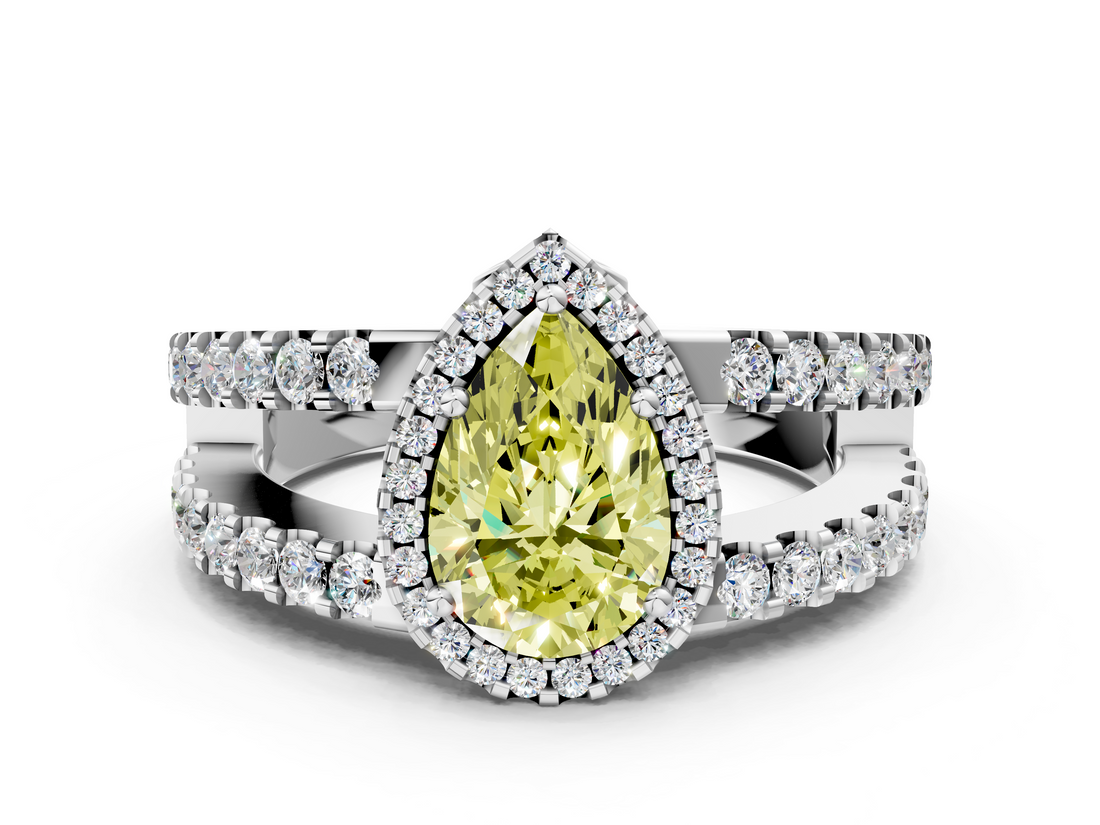 White gold Fancy Yellow Pear  Cut Halo Split Shank Diamond Ring with Four-Prong Setting_41