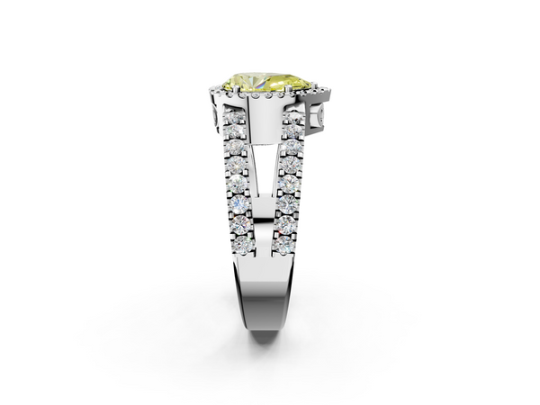 White gold Fancy Yellow Pear  Cut Halo Split Shank Diamond Ring with Four-Prong Setting