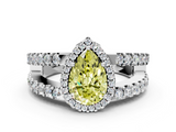 White gold Fancy Yellow Pear  Cut Halo Split Shank Diamond Ring with Four-Prong Setting_44