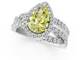 White gold Fancy Yellow Pear  Cut Halo Split Shank Prong Setting Ring_59