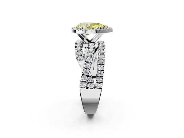 White gold Fancy Yellow Pear  Cut Halo Split Shank Prong Setting Ring