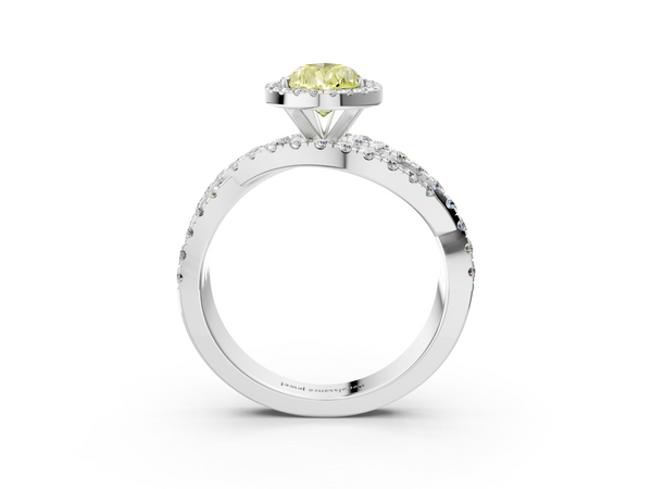 White gold Fancy Yellow Pear  Cut Halo Split Shank Prong Setting Ring
