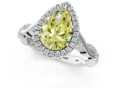 White gold Fancy Yellow Pear Cut Halo Twist Band with Four-Prong Setting_1