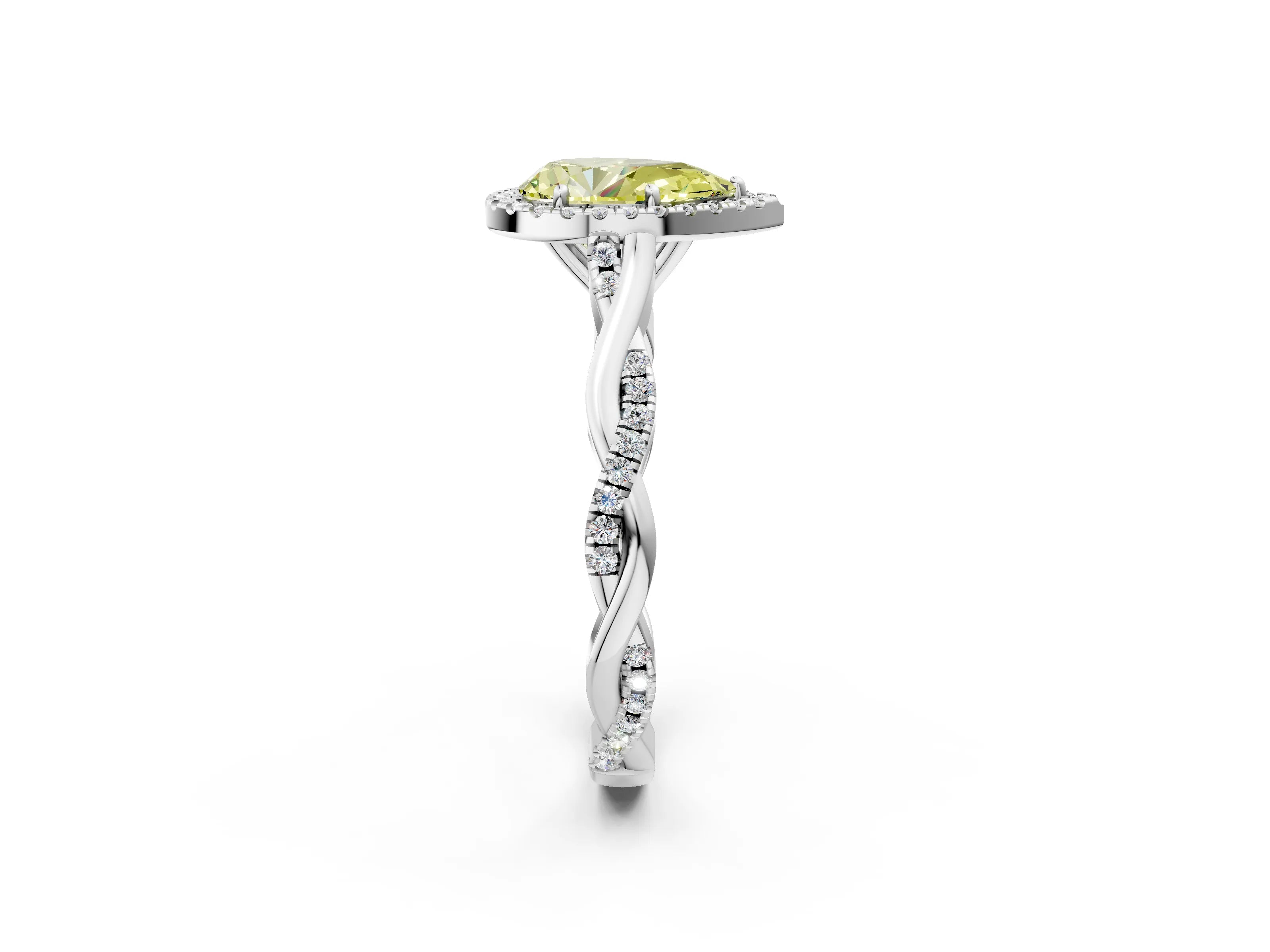 White gold Fancy Yellow Pear Cut Halo Twist Band with Four-Prong Setting_2
