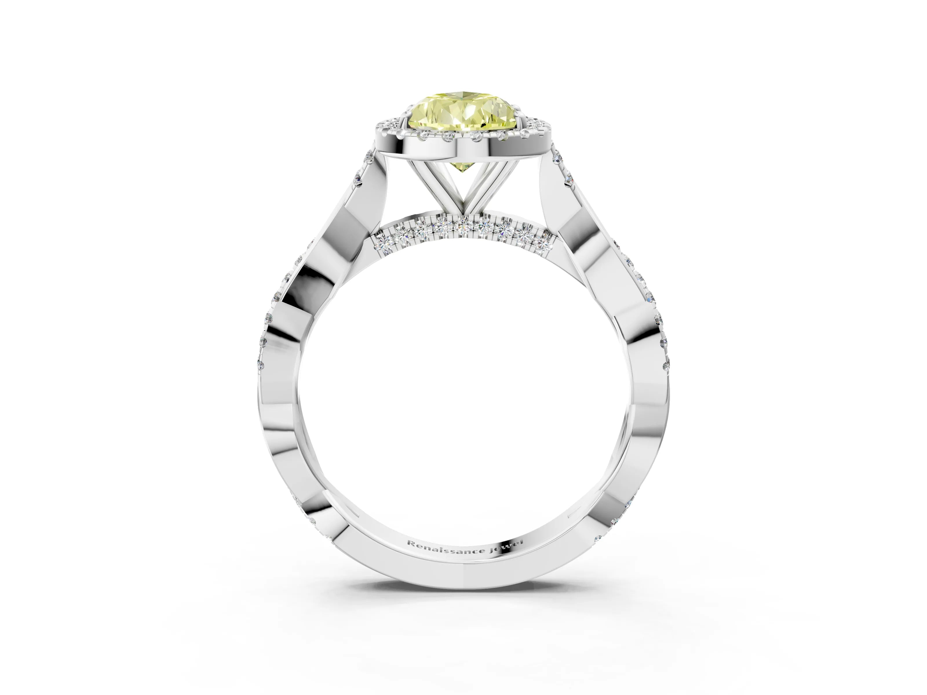 White gold Fancy Yellow Pear Cut Halo Twist Band with Four-Prong Setting_3