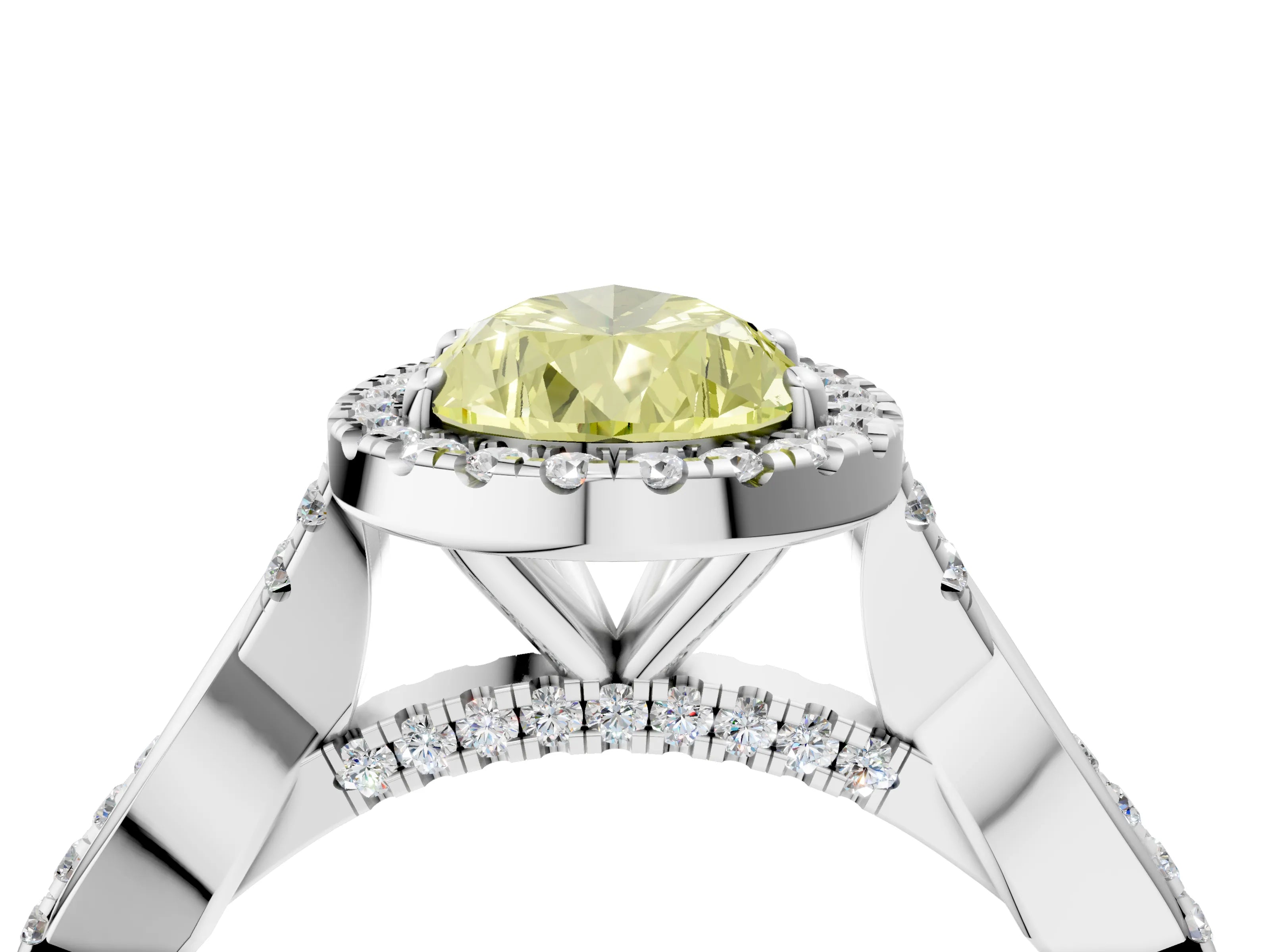 White gold Fancy Yellow Pear Cut Halo Twist Band with Four-Prong Setting_4