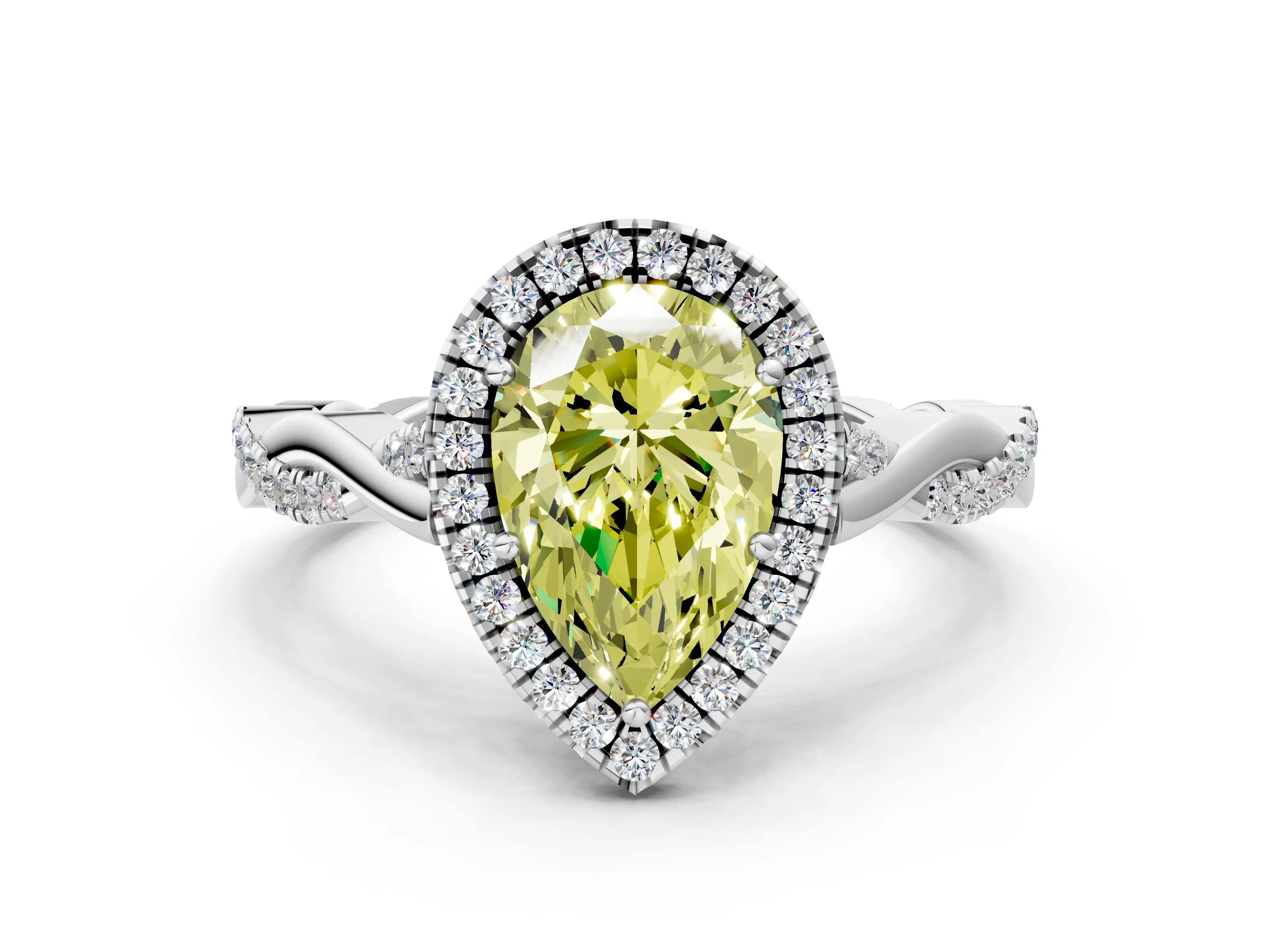 White gold Fancy Yellow Pear Cut Halo Twist Band with Four-Prong Setting_72