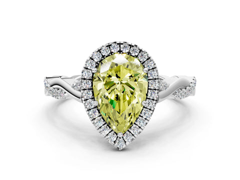 White gold Fancy Yellow Pear Cut Halo Twist Band with Four-Prong Setting_72