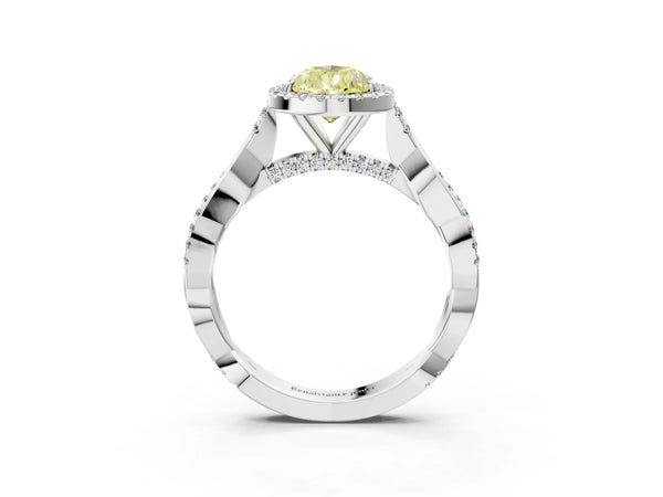 Platinum Pear-Shaped Interwoven Twist Halo Engagement Ring Setting for Fancy Yellow Center