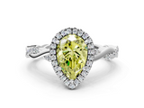 White gold Fancy Yellow Pear  Cut Halo Twisted Band Four-Prong Ring_20