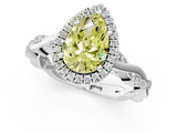 White gold Fancy Yellow Pear  Cut Halo Twisted Band Four-Prong Ring_21