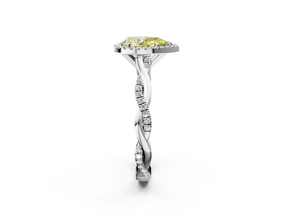 White gold Fancy Yellow Pear  Cut Halo Twisted Band Four-Prong Ring