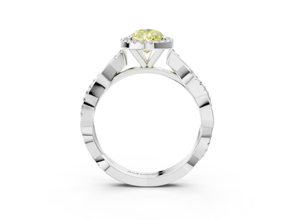 White gold Fancy Yellow Pear  Cut Halo Twisted Band Four-Prong Ring