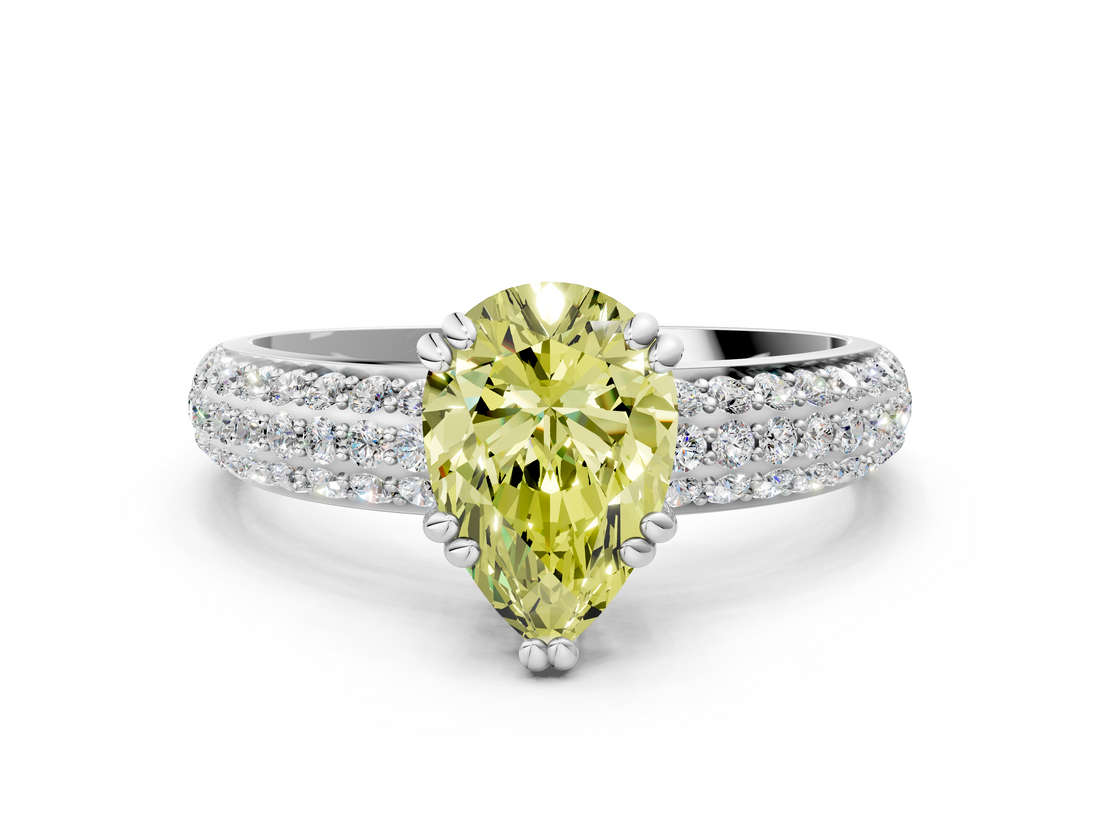 White gold Fancy Yellow Pear  Cut Pave Diamond Engagement Ring with Channel Set Band and Four-Prong Setting_18