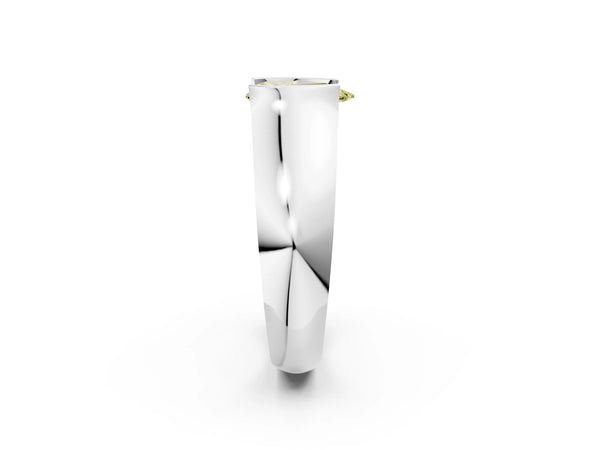 White gold Fancy Yellow Pear Cut Solitaire Bezel Set Diamond Ring with Wide Band