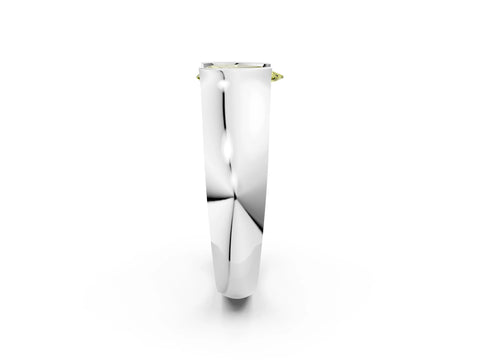White gold Fancy Yellow Pear Cut Solitaire Bezel Set Diamond Ring with Wide Band_14