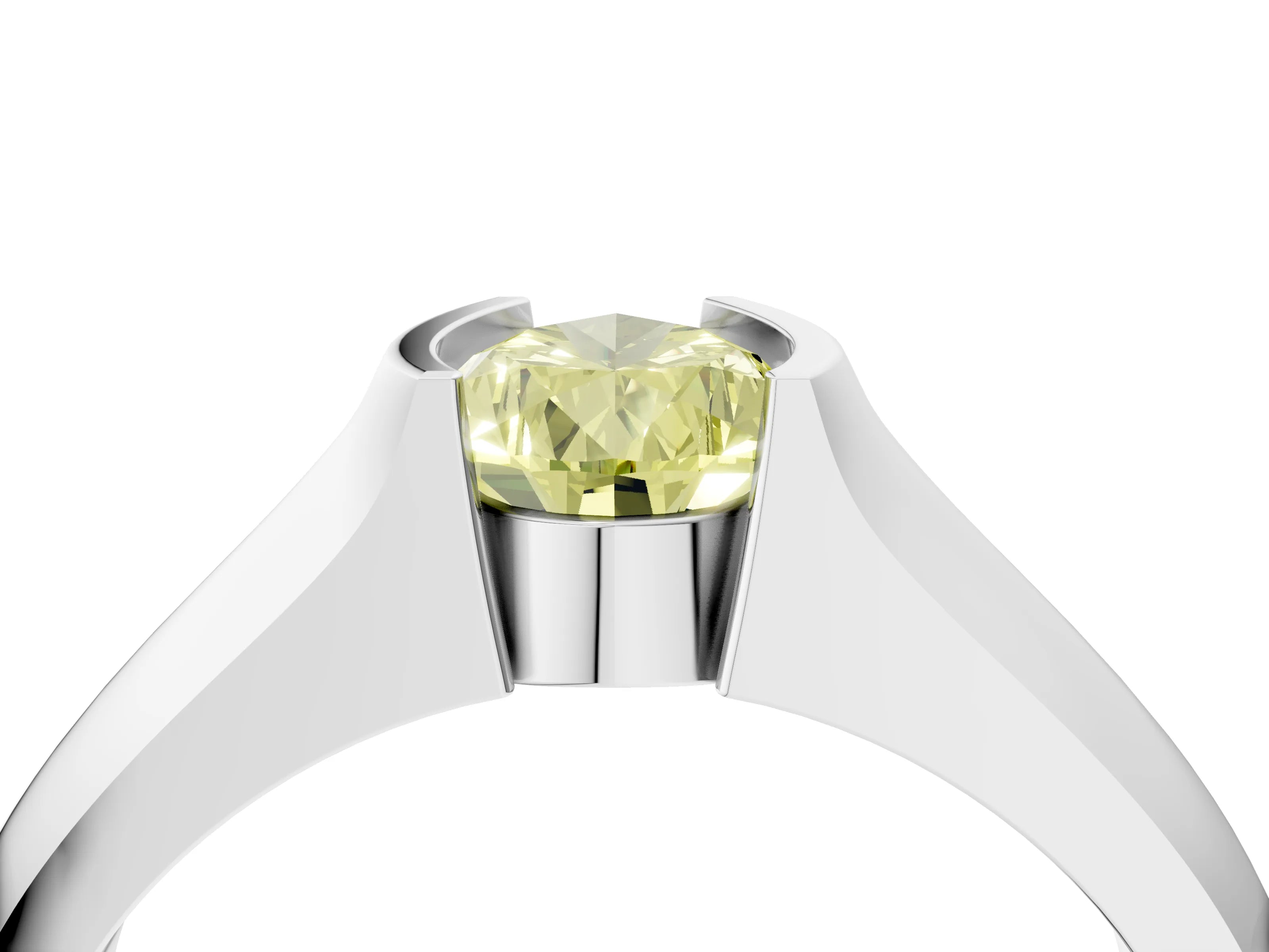 White gold Fancy Yellow Pear Cut Solitaire Bezel Set Diamond Ring with Wide Band_16