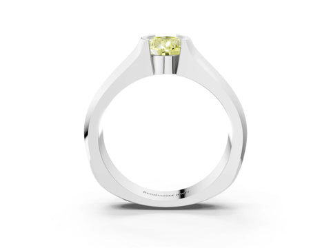 White gold Fancy Yellow Pear Cut Solitaire Bezel Set Diamond Ring with Wide Band_3