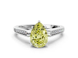 White gold Fancy Yellow Pear Cut Solitaire Cathedral Diamond Engagement Ring with Channel-Set Band and Four-Prong Setting_15