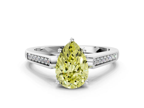 White gold Fancy Yellow Pear Cut Solitaire Cathedral Diamond Engagement Ring with Channel-Set Band and Four-Prong Setting_15