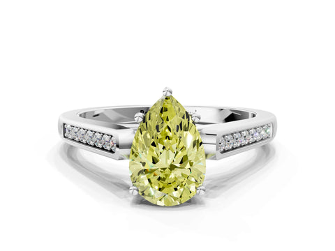 White gold Fancy Yellow Pear Cut Solitaire Cathedral Diamond Engagement Ring with Channel-Set Band and Four-Prong Setting_3
