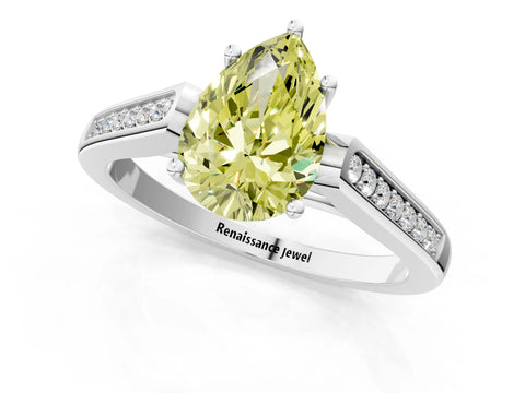 White gold Fancy Yellow Pear Cut Solitaire Cathedral Diamond Engagement Ring with Channel-Set Band and Four-Prong Setting_4