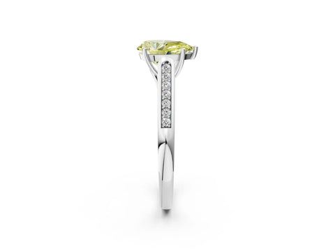 White gold Fancy Yellow Pear Cut Solitaire Cathedral Diamond Engagement Ring with Channel-Set Band and Four-Prong Setting_5