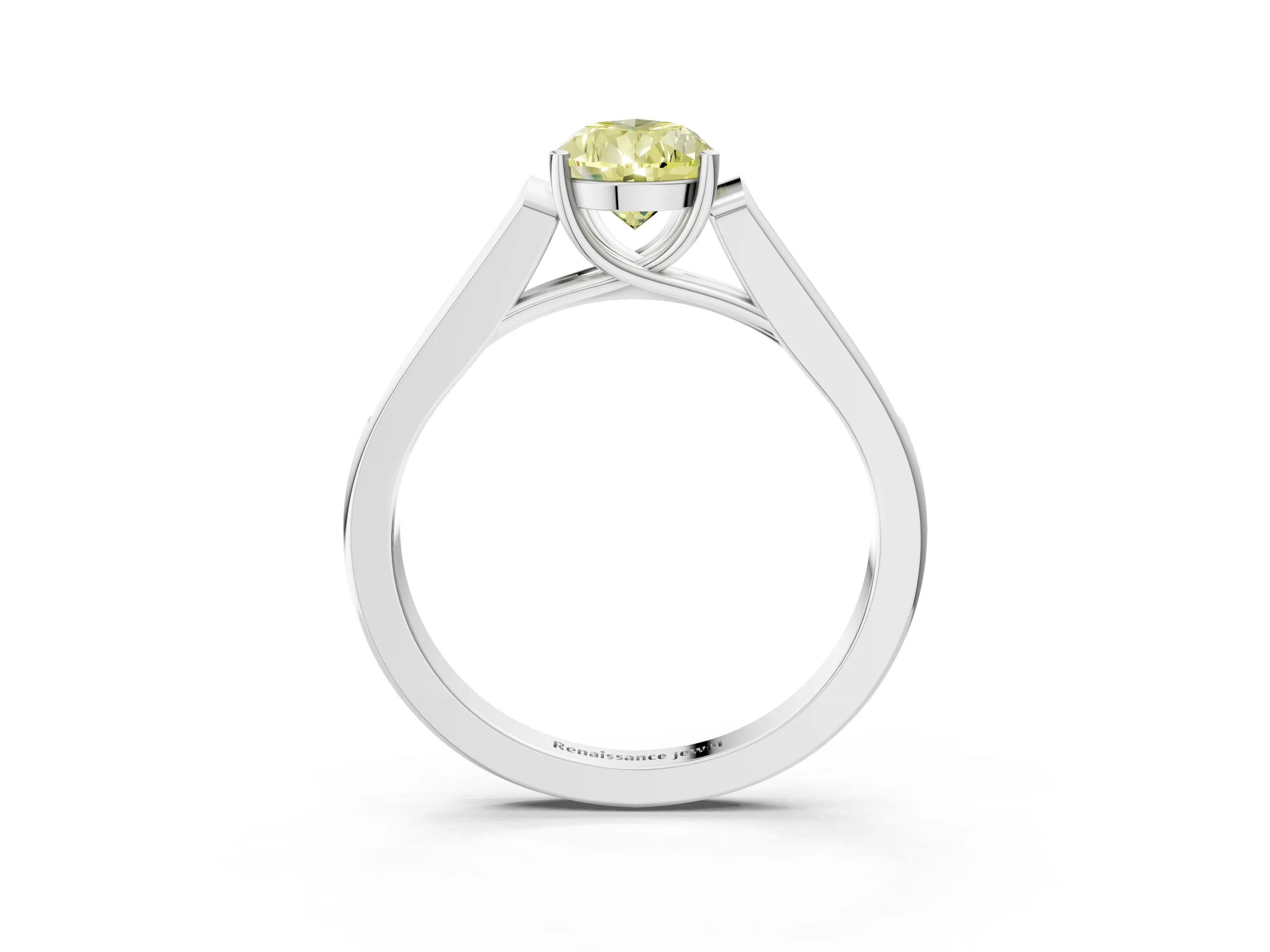 White gold Fancy Yellow Pear Cut Solitaire Cathedral Diamond Engagement Ring with Channel-Set Band and Four-Prong Setting_6