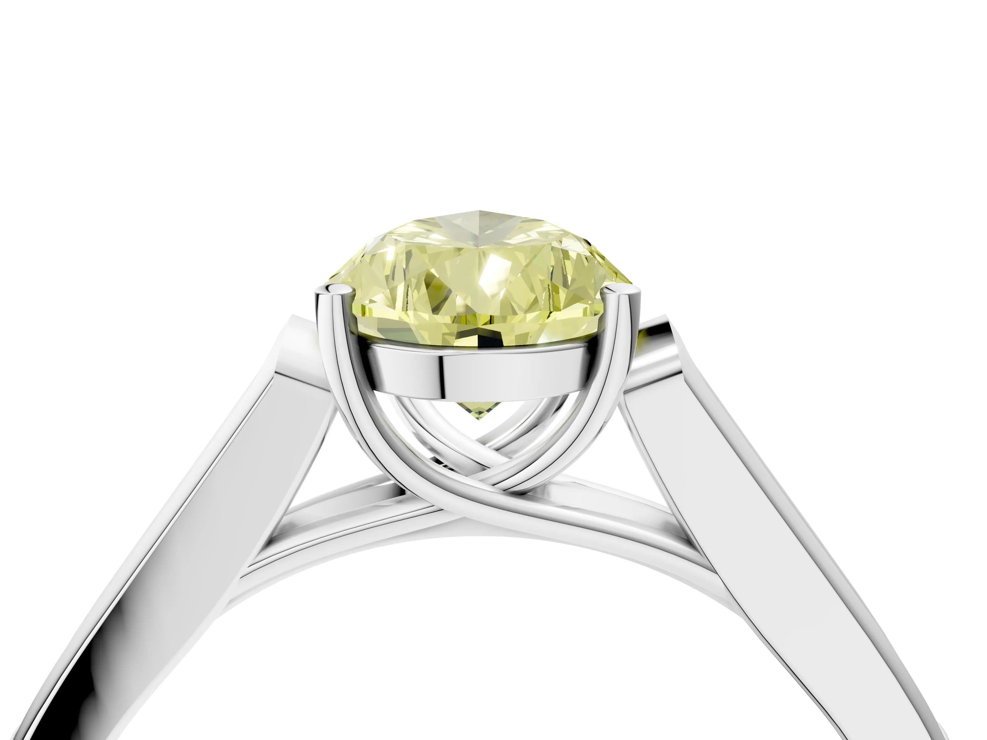 White gold Fancy Yellow Pear Cut Solitaire Cathedral Diamond Engagement Ring with Channel-Set Band and Four-Prong Setting_7