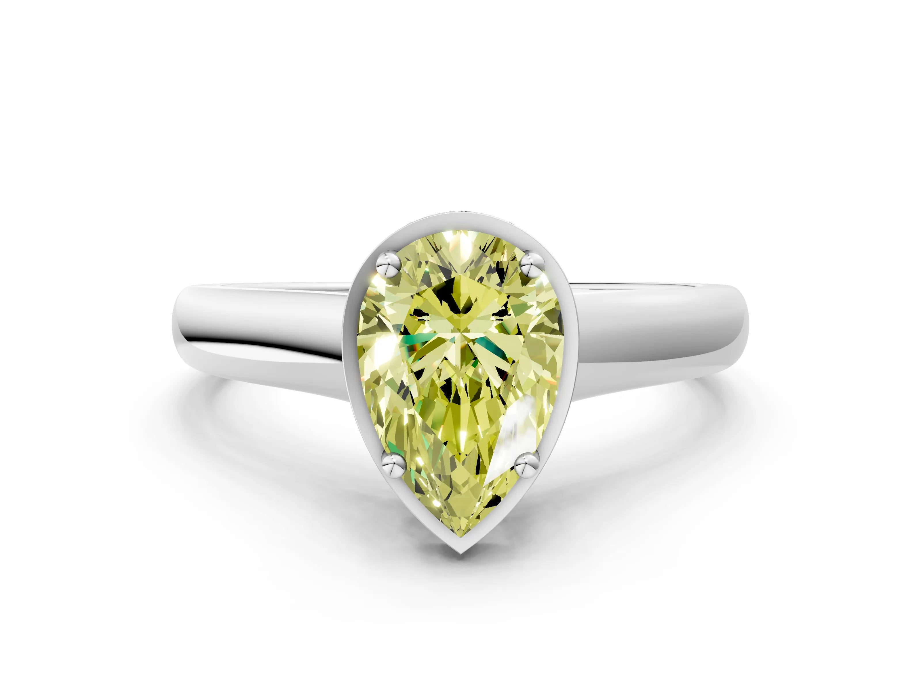 White gold Fancy Yellow Pear Cut Solitaire Diamond Engagement Ring with Four-Prong Setting and Tapered Band_12