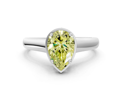 White gold Fancy Yellow Pear Cut Solitaire Diamond Engagement Ring with Four-Prong Setting and Tapered Band_12
