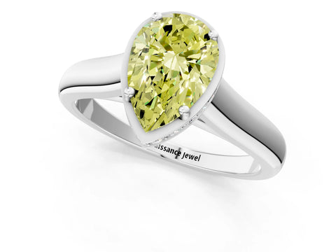 White gold Fancy Yellow Pear Cut Solitaire Diamond Engagement Ring with Four-Prong Setting and Tapered Band_13